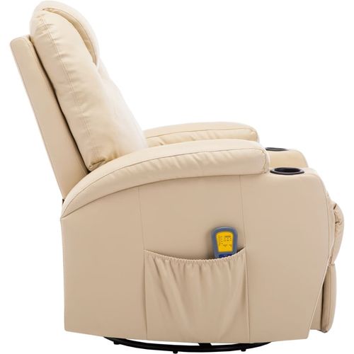 Električna ljuljajuća fotelja za masažu od umjetne kože krem slika 4