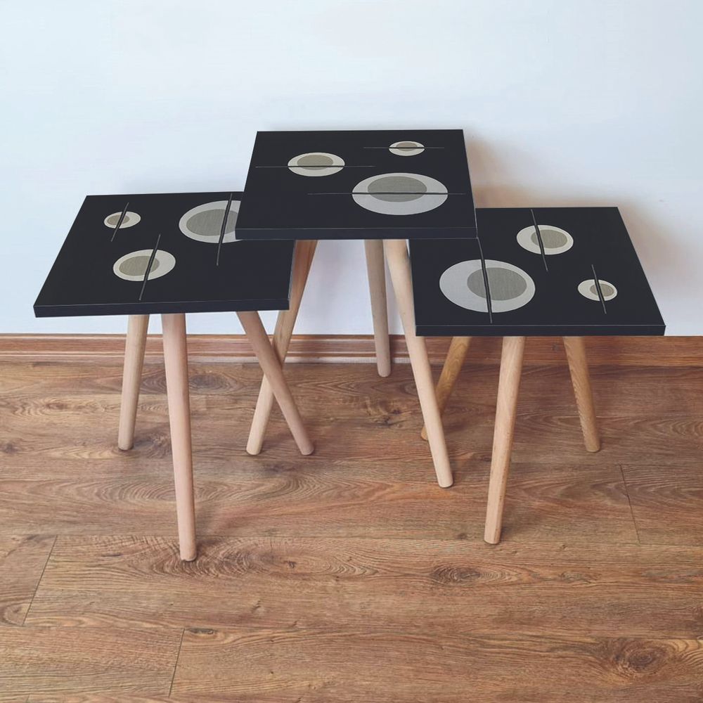 Set Nesting Stolova (3 Komada) 3Shp65 - Boje: Crna, Crno-Siva, Bež slika 1