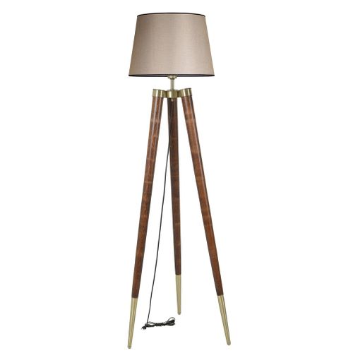 Podna Lampa u Bež Boji sa Orahovim Postoljem - Model 8578-6 slika 2