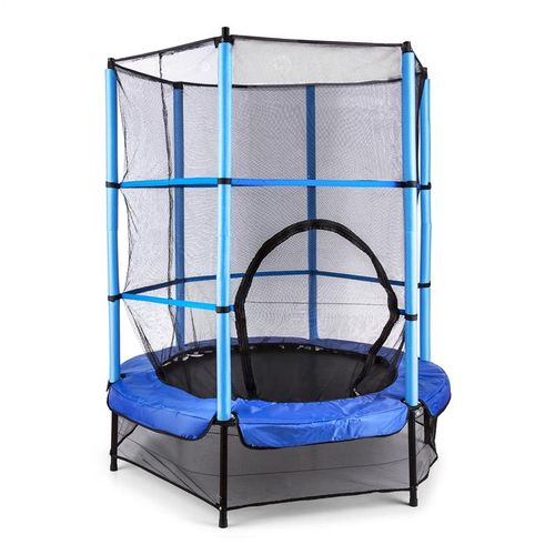 KLARFIT Rocketkid, 140 cm trampolin, unutarnja sigurnosna mreža, bungee opruge, plava slika 11