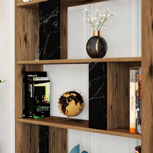 Woody Fashion Polica za knjige, Lima - Walnut, Black Marble slika 3