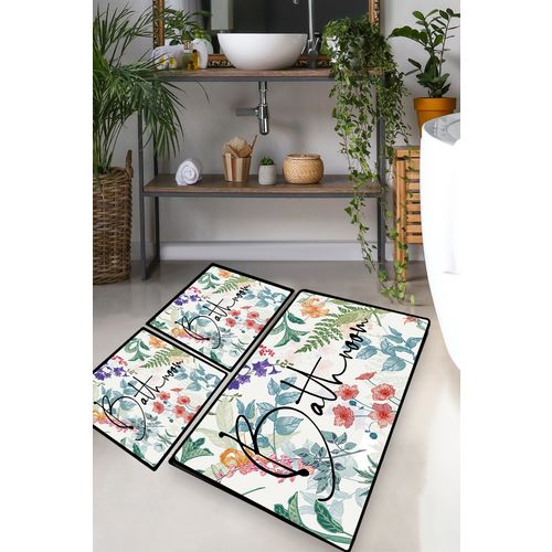 Green In Flower Multicolor Bathmat Set (3 Pieces) slika 1