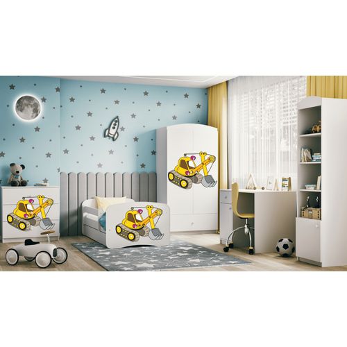 Drveni Dečiji Krevet Bager Sa Fiokom - Beli - 160X80Cm slika 2