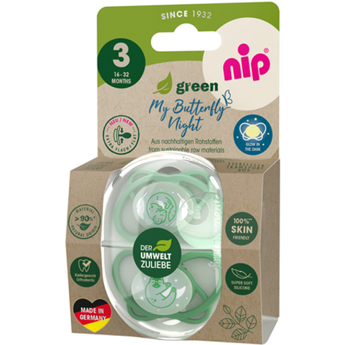 nip® Duda varalica My Butterfly Night Green 16-32mj (veličina 3) - Silikon, 2kom Zelena slika 2