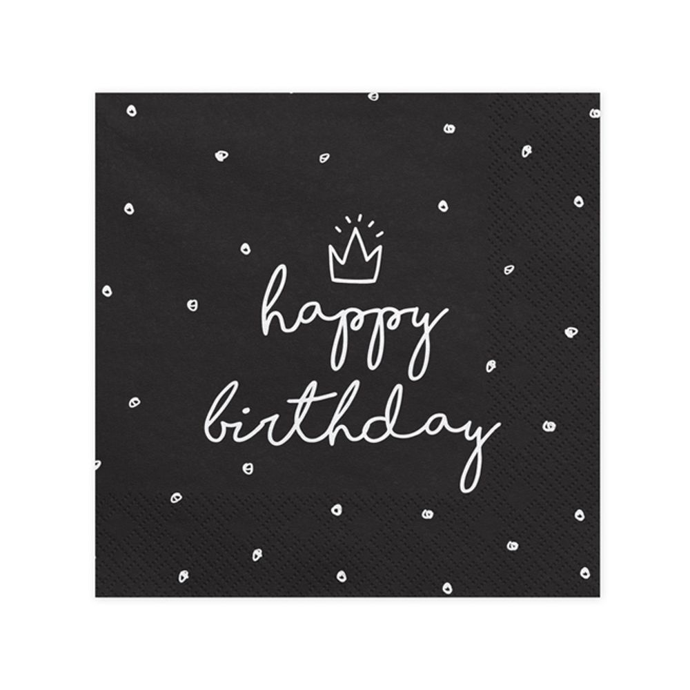SP33-15-010 Papirne salvete Happy Birthday 33x33cm, 20kom - Crne slika 1