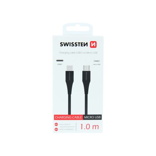 SWISSTEN kabel USB-C/microUSB, 3A, 1m, crni slika 1