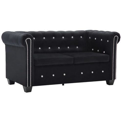 Chesterfield sofa za dvoje s baršunastom presvlakom 146 x 75 x 72 cm crna slika 1