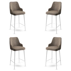 Enox - Cappuccino, Bijeli Bar Stolac Set (4 Komada)