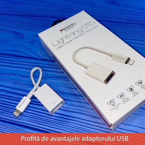Yesido - OTG kabelski adapter (GS10) - Lightning na USB- Plug & Play- 5Gbps - bijeli slika 5