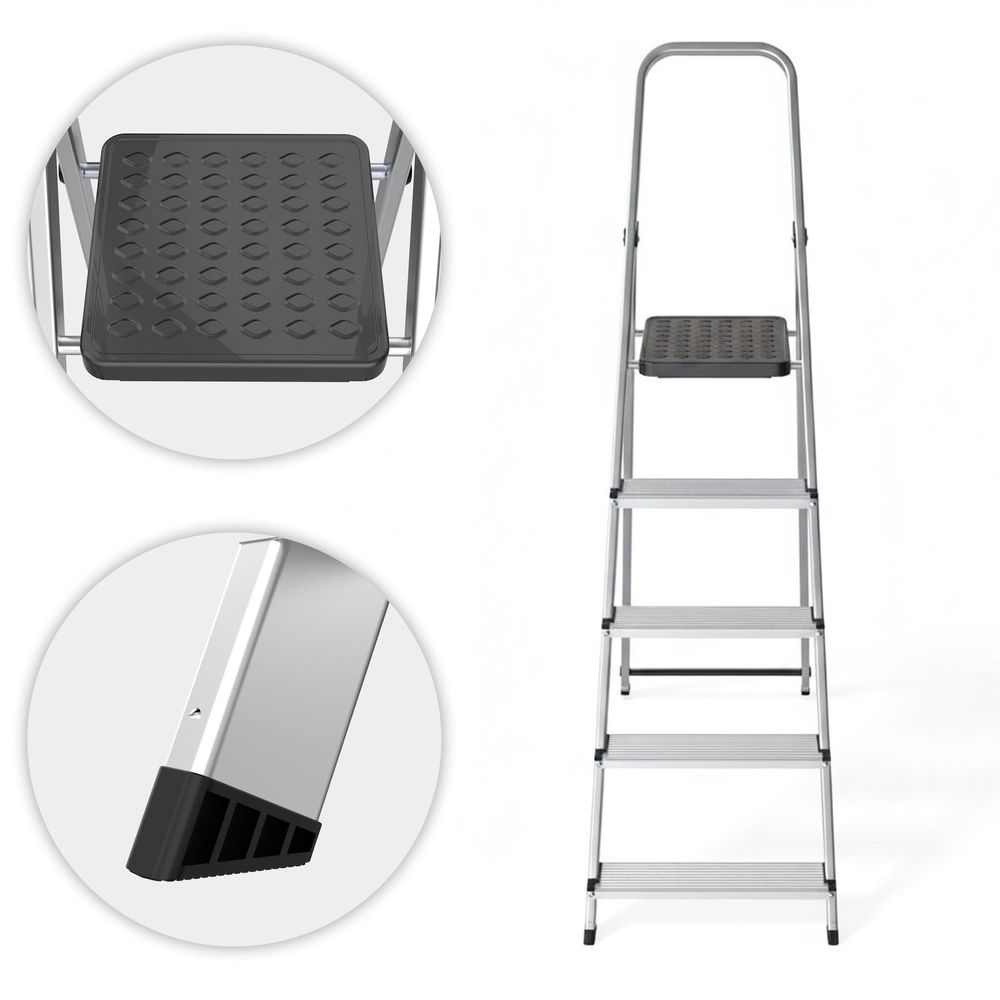 ModernHome aluminijske jednostrane ljestve s 5 stepenica – sklopive, s platformom, nosivost 150 kg slika 8
