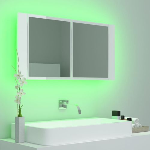 LED kupaonski ormarić s ogledalom sjajni bijeli 90x12x45 cm slika 4