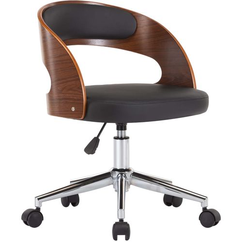 Okretna uredska stolica od savijenog drva i umjetne kože crna slika 12