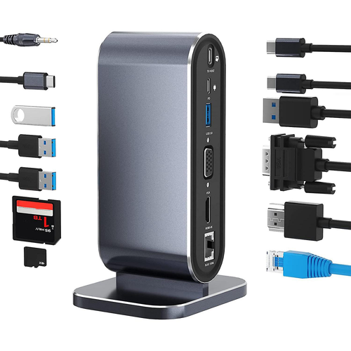 Adapter Type C na LAN Gb, SD card, TF, PD, Type C, 4xUSB 3.0, Audio, HDMI i VGA 12 u 1 sa postoljem slika 1