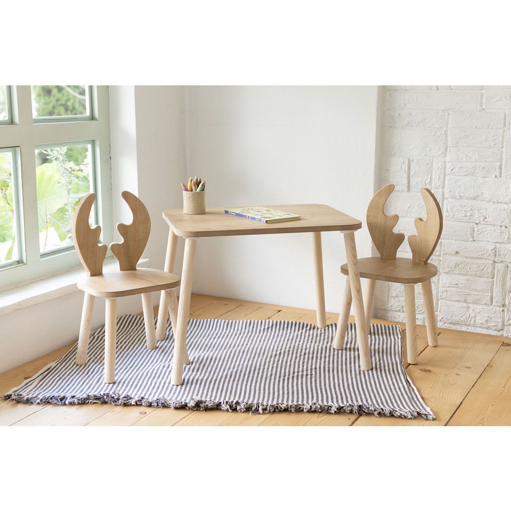 Deer Two Chair Set - Smeđa dječija stolica i stol slika 4