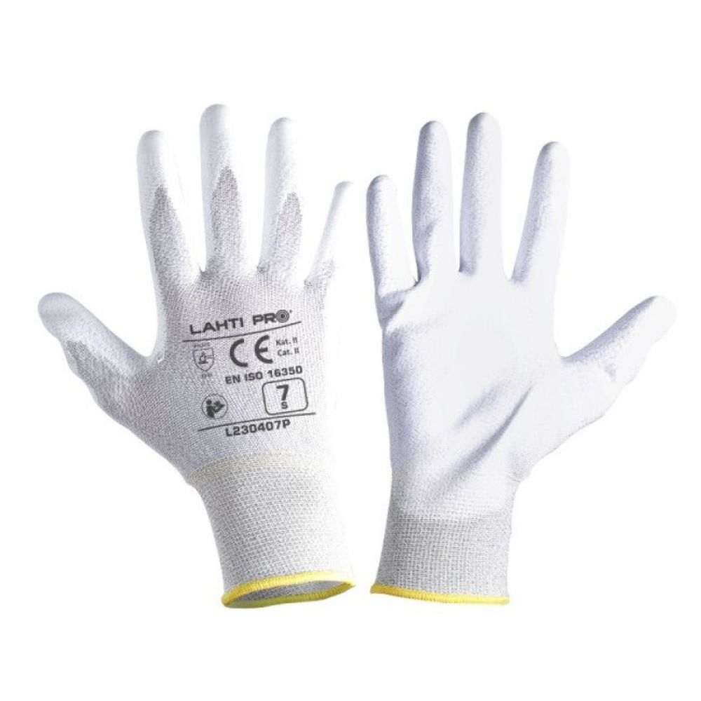 PU rukavice antistatik bijele, 10, CE, LAHTI PRO L230410K slika 1