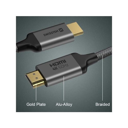 SWISSTEN kabel HDMI 2.0, 60Hz, 18GB/s, 4K, do 21:9, 2m, pozlaćeni konek, crni slika 7