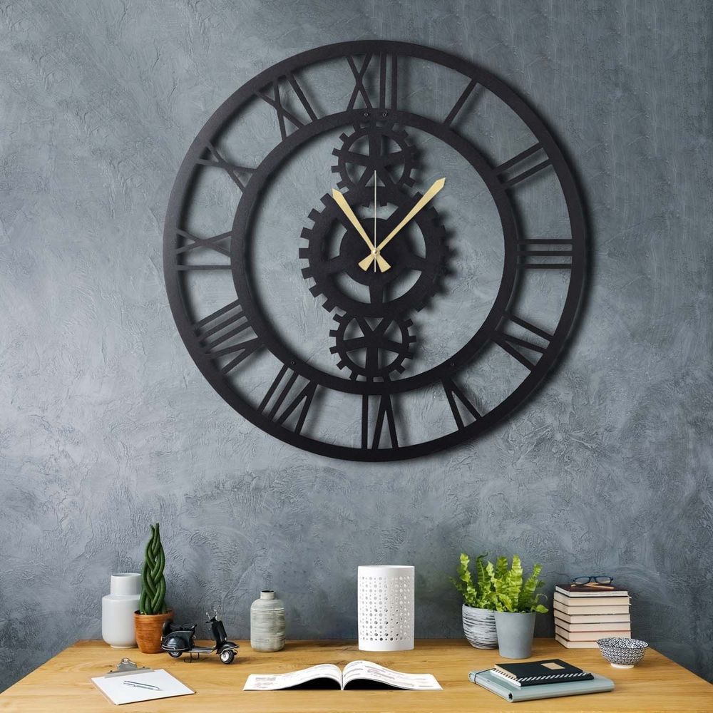 Decorative metal wall clock Gear XL, colour: black slika 1