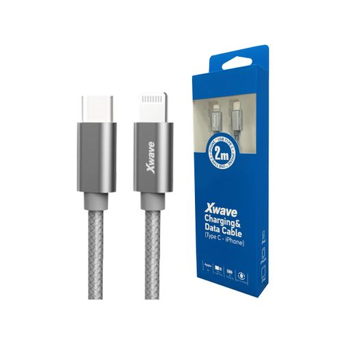 Xwave Kabl USB Tip-C za IPHONE 2M 3A,lightning aluminium,upleteni,tamno sivi slika 1