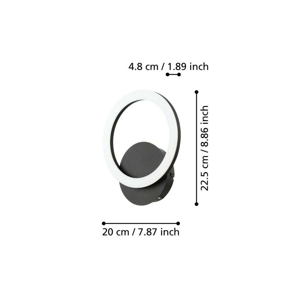Eglo zidna lampa PARRAPOS-Z, LED, 12W, dimabilna, bijela/crna slika 5