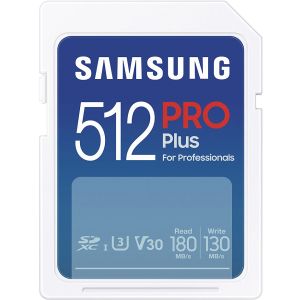 Samsung  MB-SD512S/EU SD Card 512GB, PRO Plus, SDXC, UHS-I U3 V30 Class 10, Read up to 180MB/s, Write up to 130 MB/s, for 4K and FullHD video recording