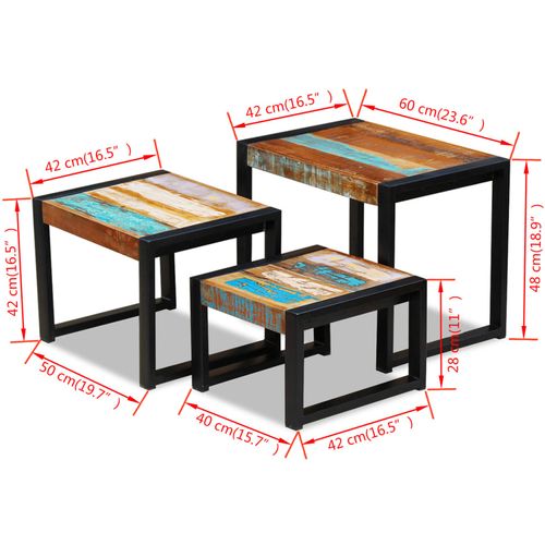 3-dijelni set uklapajućih stolića od masivnog obnovljenog drva slika 54