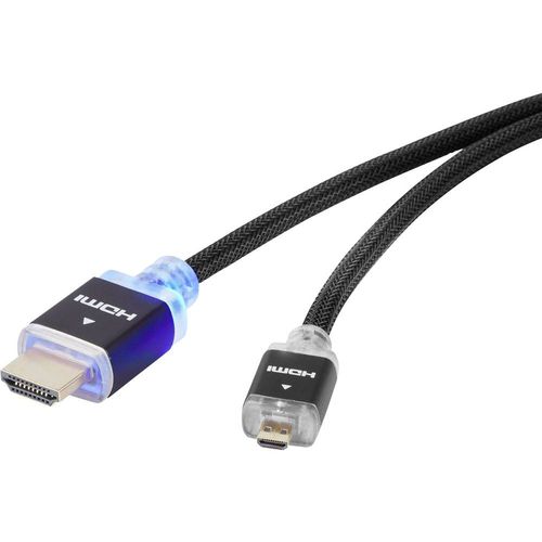 SpeaKa Professional HDMI priključni kabel HDMI A utikač, HDMI Micro D utikač 1.00 m crna SP-7870604 audio povratni kanal (arc), pozlaćeni kontakti, obložen, s LED, Ultra HD (4K) HDMI HDMI kabel slika 1