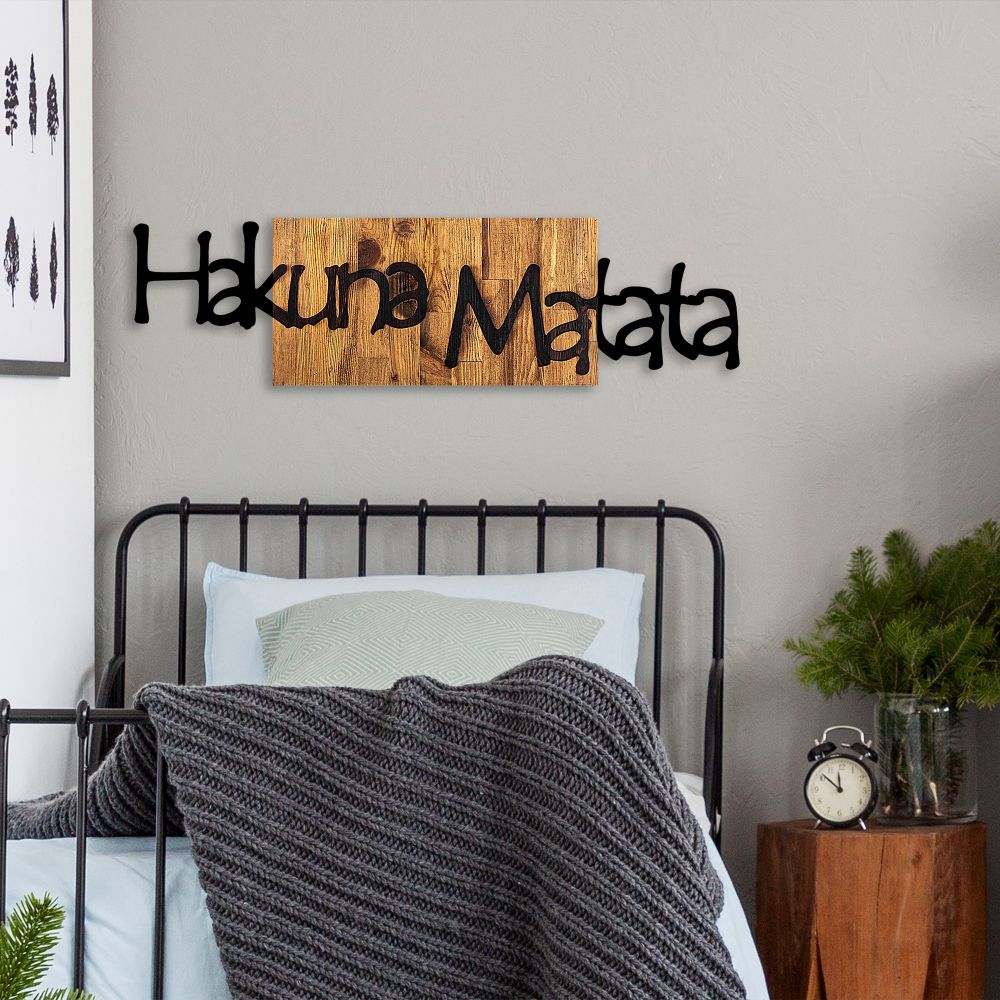 Hakuna Matata 4 Black Light Walnut Dekorativni Drveni Zidni Ukras slika 3