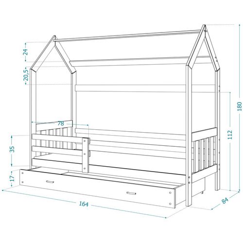 Drveni dječji krevet Domek 2 sa ladicom - 160x80cm - Bijeli slika 3