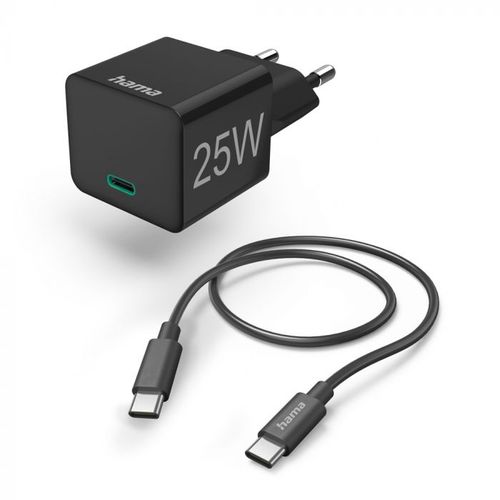 Hama Mini brzi punjač sa USB-C kablom, PD, 25W, 1.5m  crni slika 1