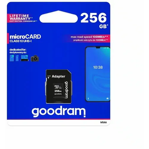 Memorijska kartica GOODRAM microSD SD 256GB CLASS 10 UHS I 100MB/s s adapterom slika 1