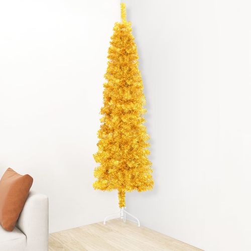 Tanka umjetna polovica božićnog drvca sa stalkom zlatna 150 cm slika 3