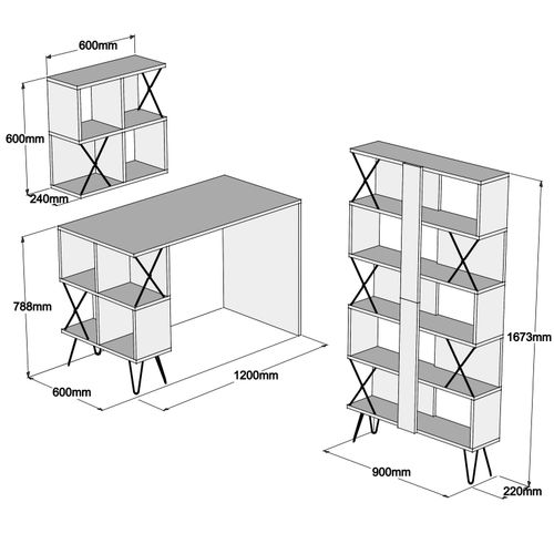 Extra 2 - White WhiteBlack Study Desk & Bookshelf slika 5