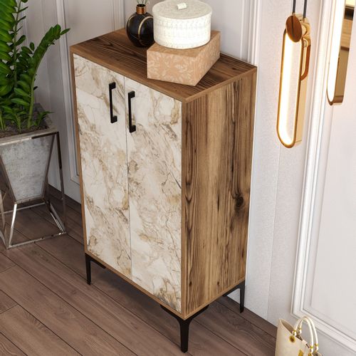 Woody Fashion Ormar za cipele, Prag - Walnut, White Marble slika 4