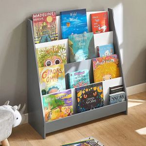Kinder Home Drveni dječiji stalak za knjige, Bijeli/Sivi