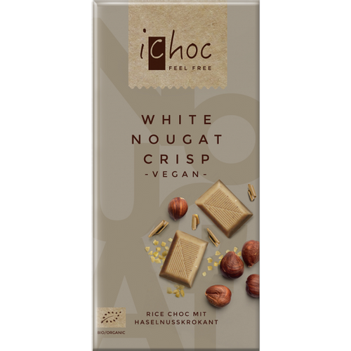 iChoc Čokolada bijela nougat crisp BIO 80g slika 1
