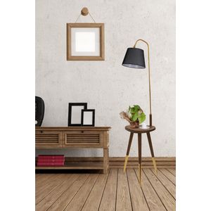 Demet Gold Lambader Pramit Hasır Siyah Abajurlu Gold Floor Lamp