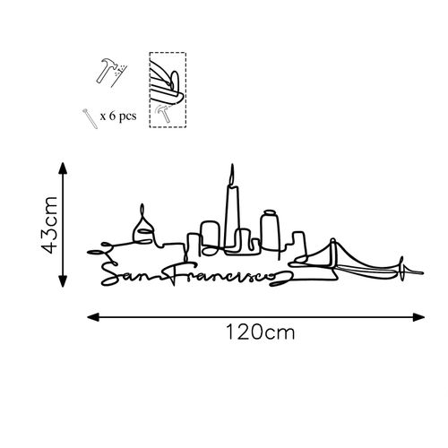 Wallity Dekorativni Metalni Zidni Ukras - San Francisco Crni slika 6