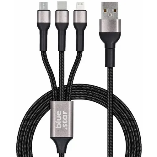 Blue Star 3-u-1 pleteni kabel s mikro USB, USB C i Lightning 3A konektorima slika 2