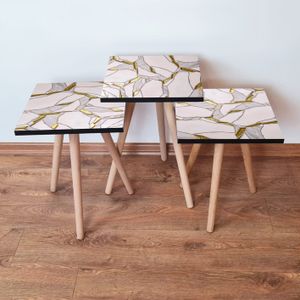 Set Nesting Stolova 3Shp107 - u Svijetlo Rozoj, Zlatnoj i Sivoj Boji (3 Komada)