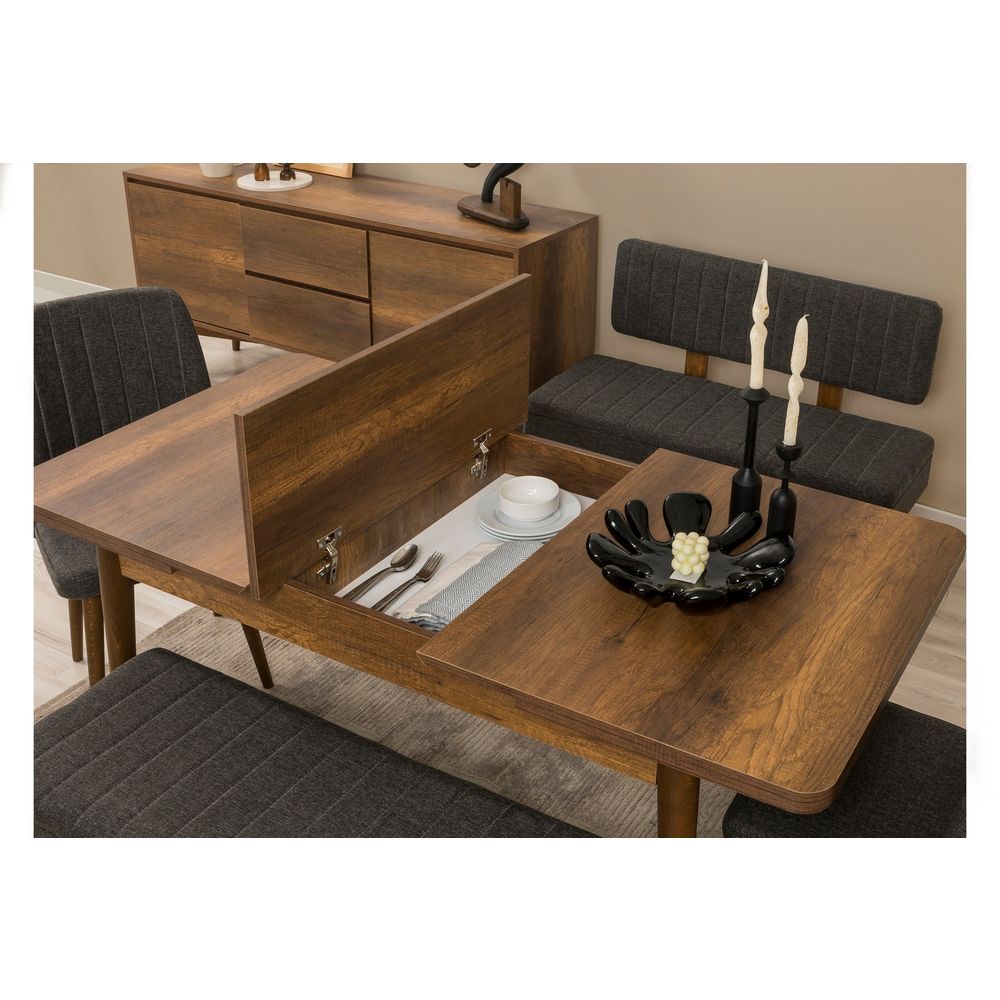 Vina Bench 04 1053 - Set za Trpezariju od 6 Komada u Orahu i Antracitu slika 6