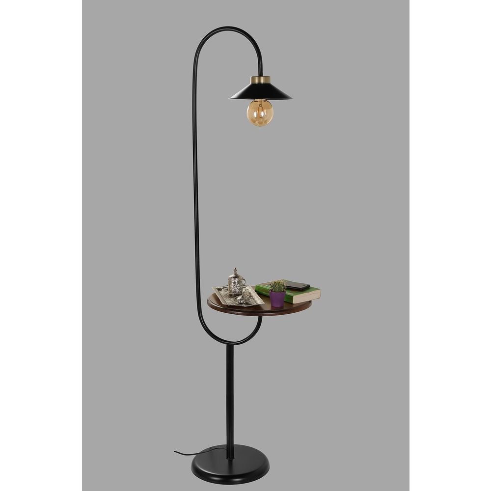 Elegantna Zümrüt Crna Metalna Lambader sa Drvenim Policama slika 1