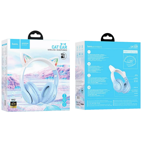 hoco. Bežične stereo slušalice, Bluetooth v5.3, 400mAh - W42 Cat Ears, Crystal Blue slika 3