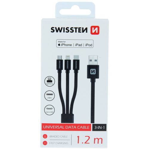 SWISSTEN kabel 3u1 microUSB/USB-C/LIGHTNING (MFi), platneni, licencirani slika 2