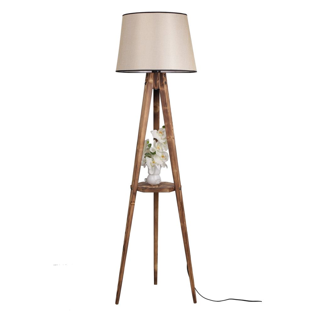 Sehbalı Tripod Yanık Lambader Pramit Açık Hasır Abajurlu Brown Floor Lamp slika 2