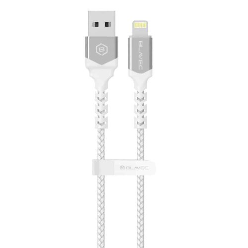 BLAVEC RAPTOR OPLETENI KABEL - USB NA LIGHTNING - 2A 3 METRA - bijelo-srebrni slika 2