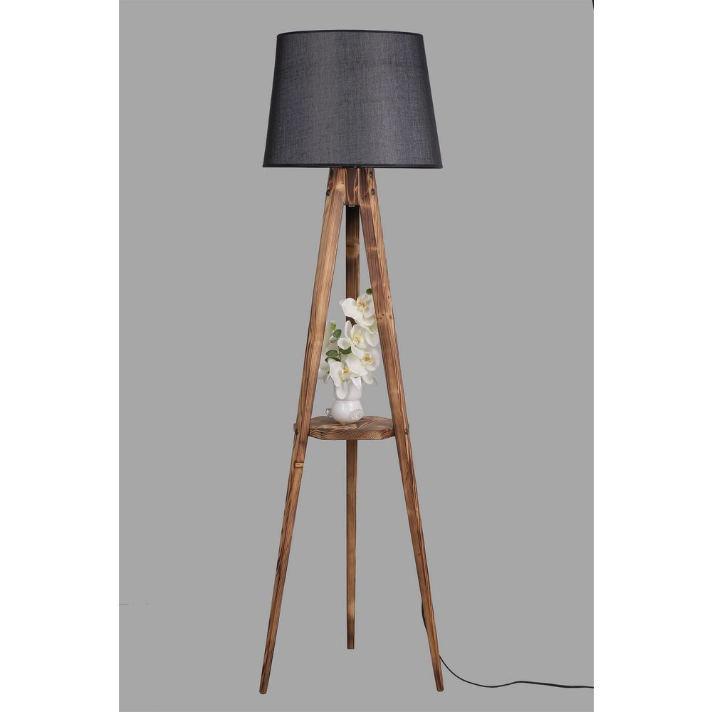 Sehbalı Tripod Yanık Lambader Pramit Hasır Siyah Abajurlu Brown Black Floor Lamp slika 3