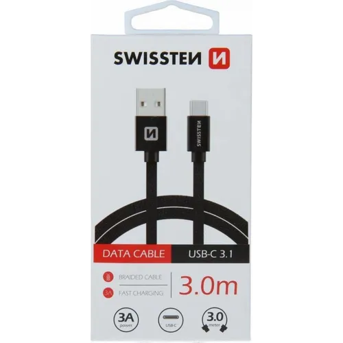 Swissten kabl USB/Type C 3,0m crna slika 1