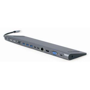 Gembird A-CM-COMBO9-01 USB Type-C 9-in-1 multi-port adapter (USB hub + HDMI + VGA + PD + card reader + LAN + 3.5 mm audio), space grey