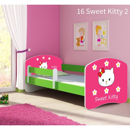 Dječji krevet ACMA s motivom, bočna zelena 140x70 cm 16-sweet-kitty-2 slika 1