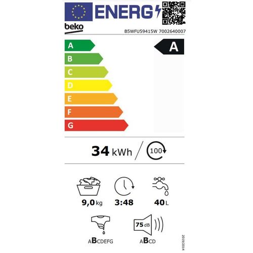 Beko B5 WFU 59415W Veš mašina 9 kg, 1400 rpm, ProSmart™ Inverter Motor, Dubina 58 cm slika 7